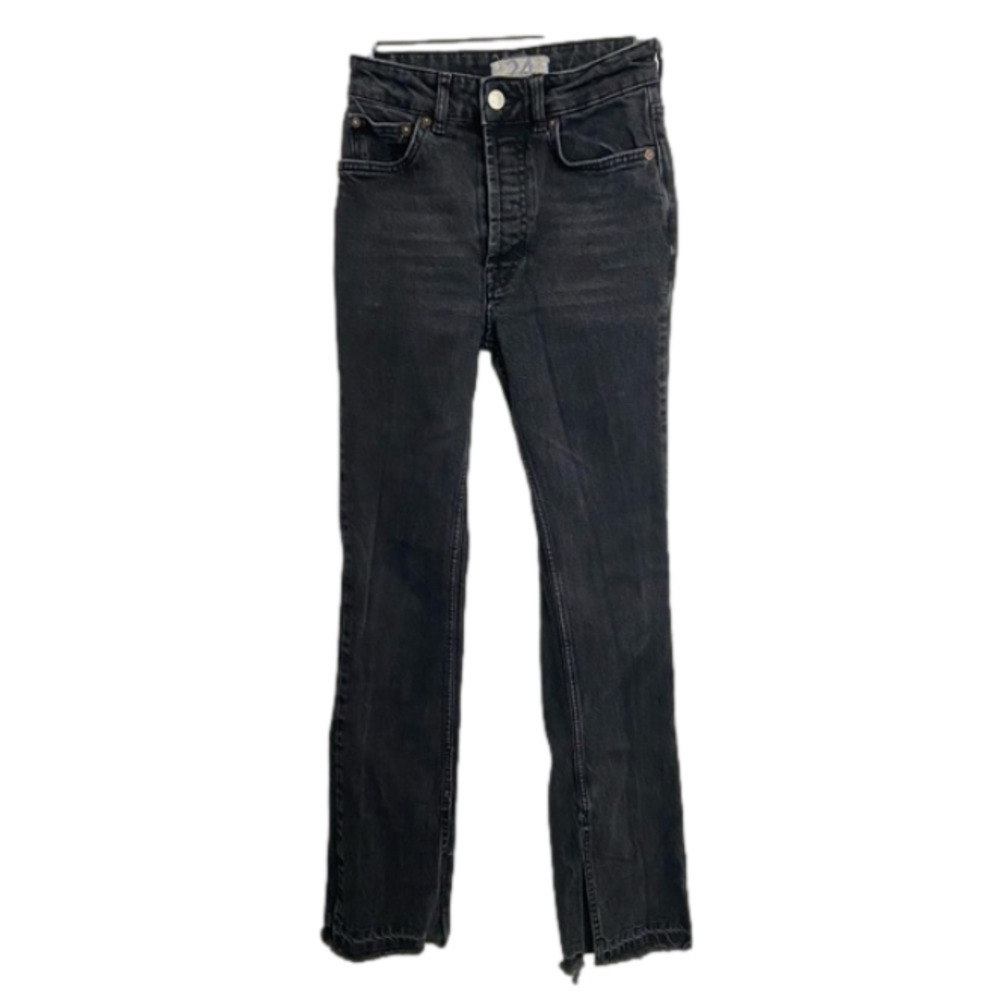 WE the free black denim high rise straight leg raw hem jeans size 24